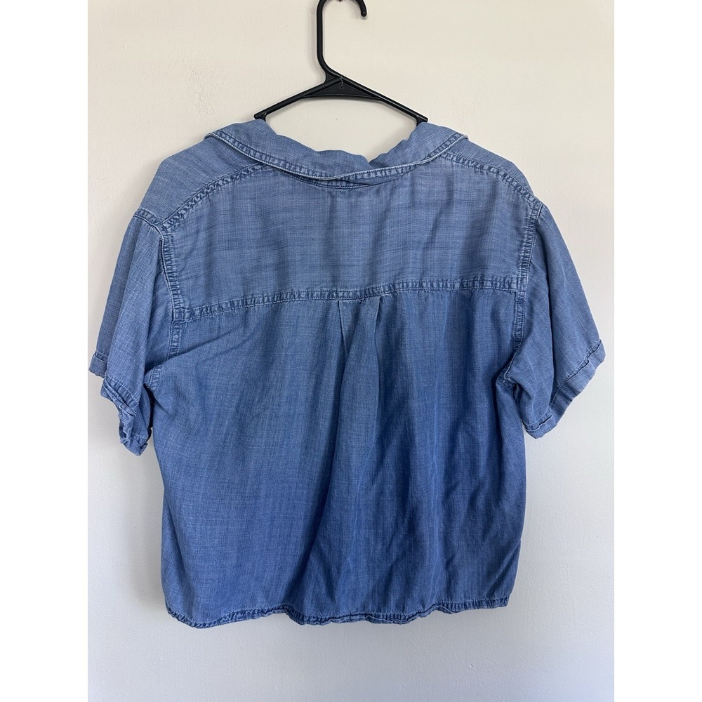 Splendid Denim Chambray Collared Short Sleeve Cropped Blouse Top Size MEDIUM - Picture 13 of 16